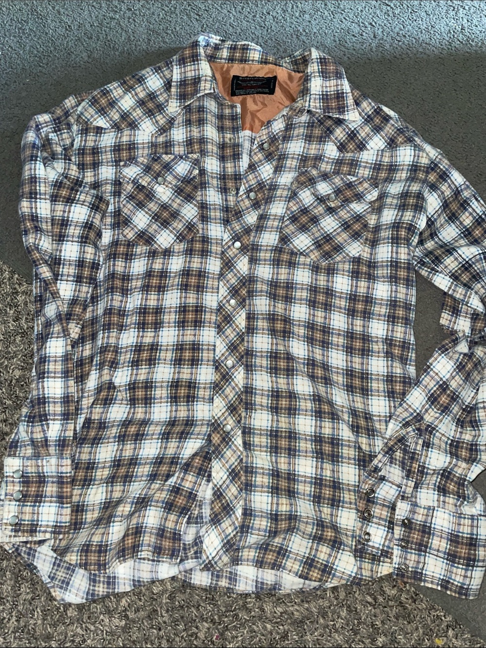 Vintage Bordertown Men's Plaid Button-Down Shirt with Pearl Snaps- Long-tail